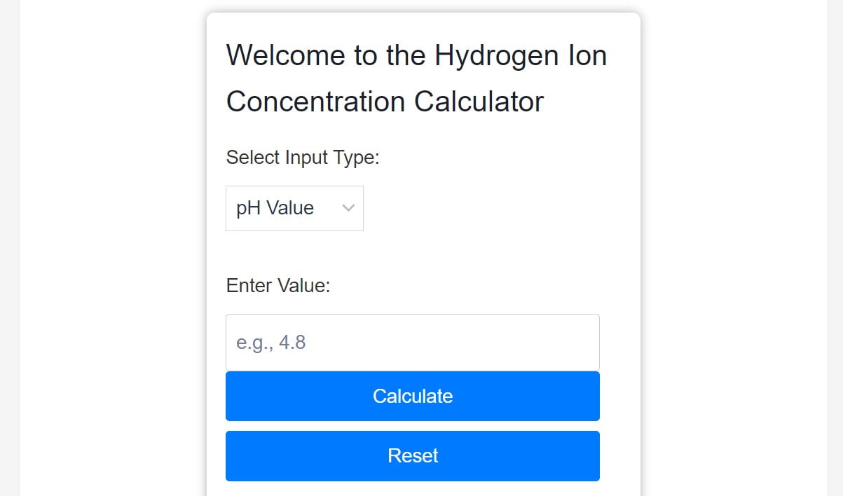 Hydrogen Ion Concentration Calculator from pH and pOH