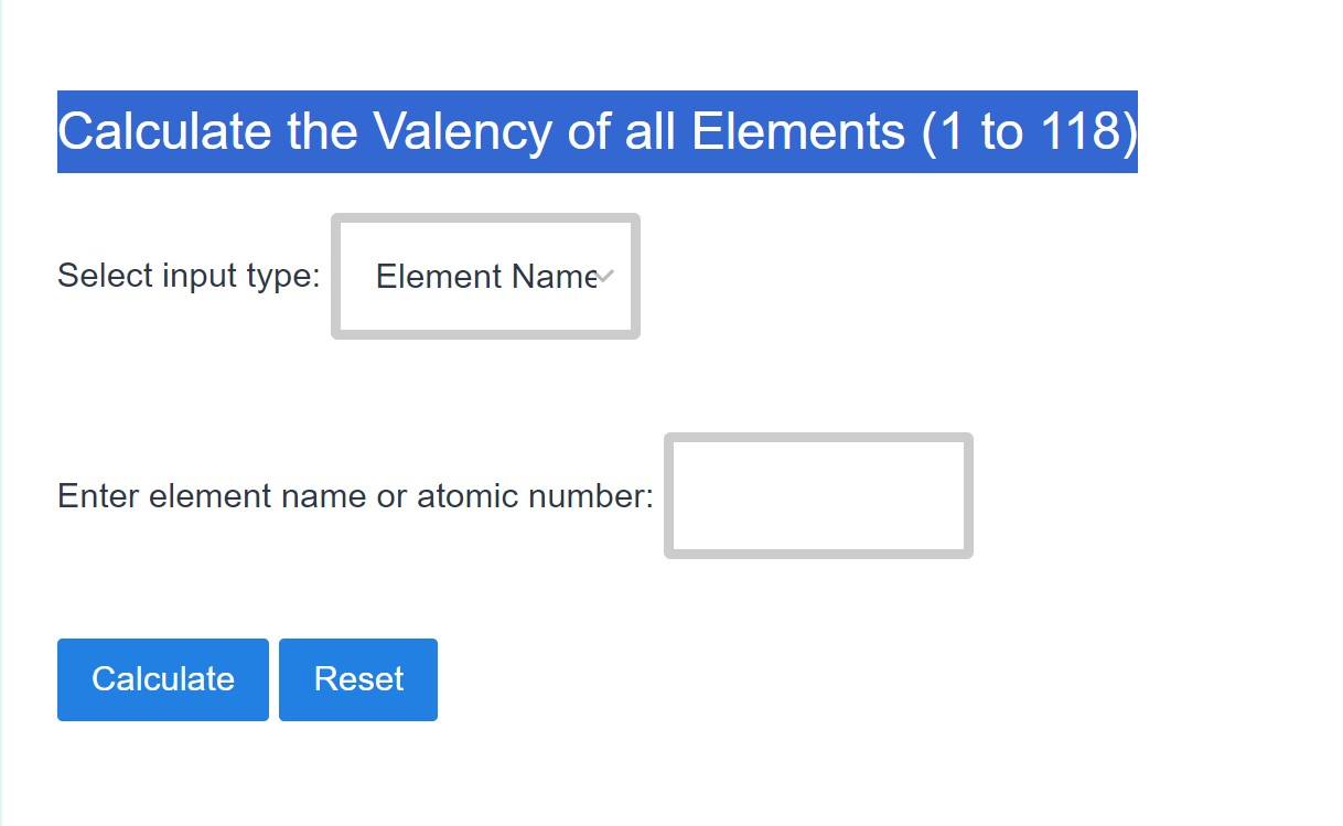 Valency Calculator – Find the Valency Instantly (1 to 118)